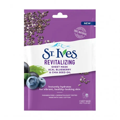 Mặt nạ dưỡng da ST. Ives Revitalizing Sheet Mask Acai, Blueberry & Chia Seed Oil (25ml)