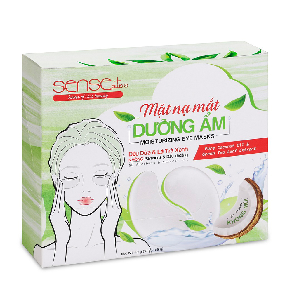 Mặt nạ mắt dưỡng ẩm dầu dừa và trà xanh Sense Plus (Hộp 10 gói)