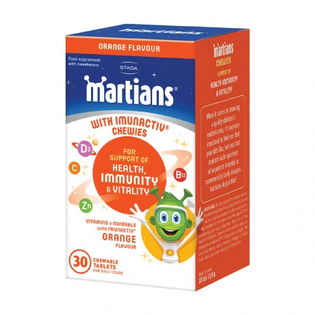 Viên bổ sung vitamin và khoáng chất Stada Martians With Imunactiv Chewies (Hộp 30 viên nén nhai)