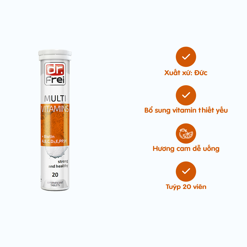 Viên sủi bổ sung vitamin tổng hợp Dr. Frei Multivitamins + Biotin (Tuýp 20 viên)