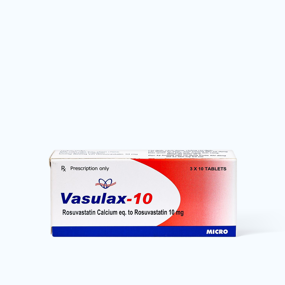 Vasulax-10 trị rối loạn lipid máu (Hộp 3 vỉ x 10 viên)