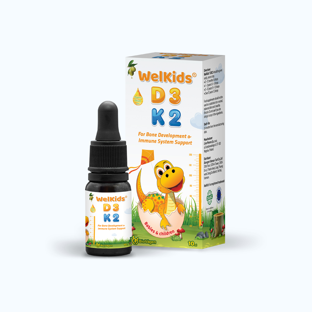 VIET PHAP Welkids K2+D3 Giup Hap Thu Canxi Cho Tre (Chai 10ml)